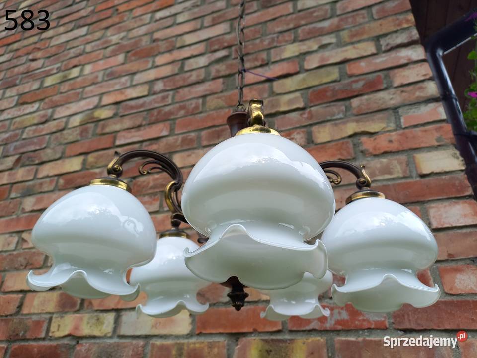 Żyrandol 5 ramienny drewniany metalowy szklane Lampy wiszące Gawroniec