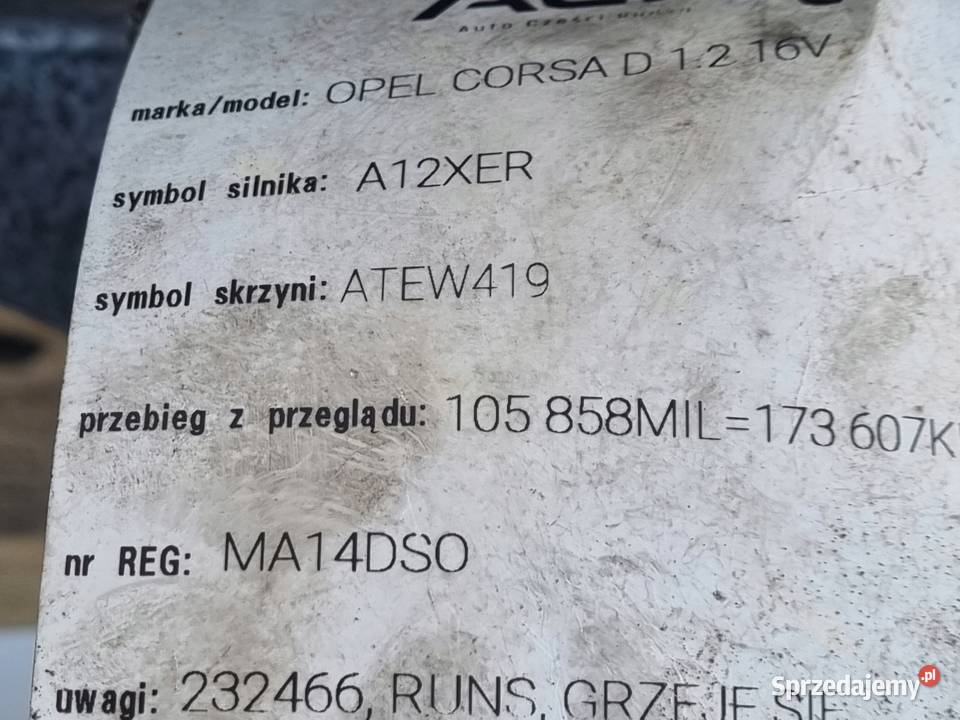 Opel Corsa D 14 16V SKRZYNIA BIEGÓW AT6W419 Chełm sprzedam