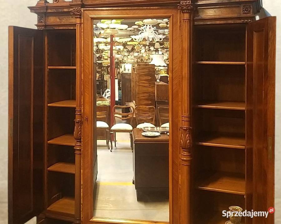 Eklektyczna szafa z lustrem orzech Polska lata Meble mazowieckie Bronisze