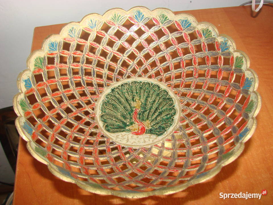 indyjska mosiężna patera z pawiem Pruszcz Gdański