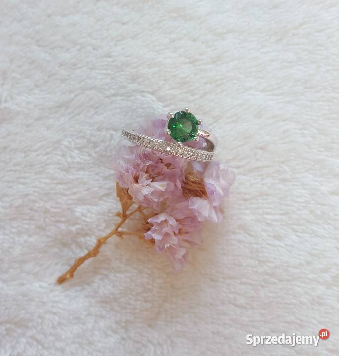 Nowy pierścionek srebrny kolor zielona cyrkonia Szczecin