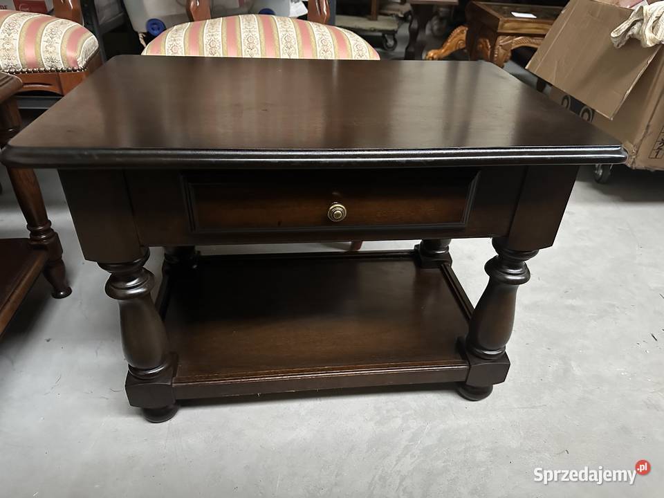 Dębowa ciężka prostokątna ława z szufladką Sławoszewek sprzedam