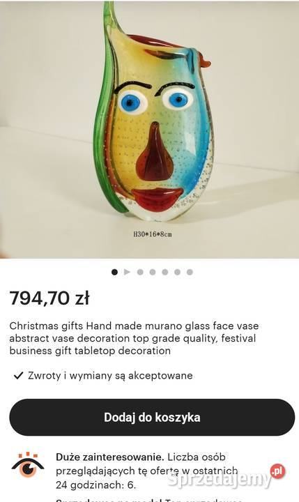 KOLOROWY DESIGNERSKI WAZON MURANO twarz Pabianice