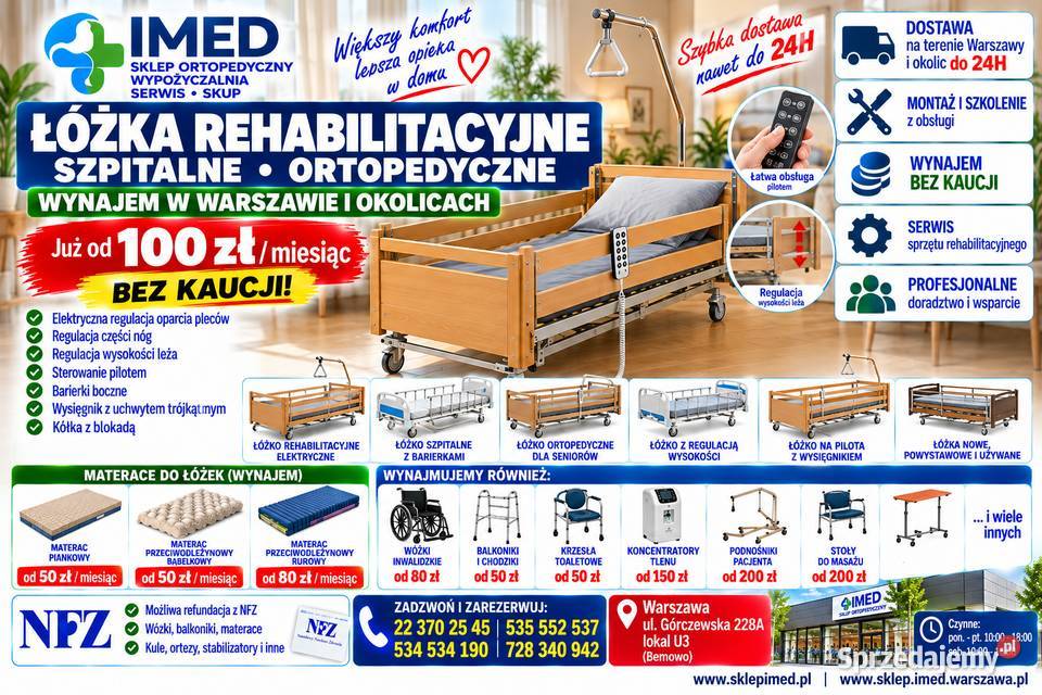 Łóżko Rehabilitacyjne na Pilota Wynajem Warszawa Wynajem sprzętu specjalistycznego