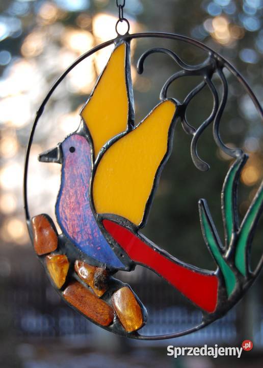 Witraż rajski ptak z bursztynem bursztyn Lublin