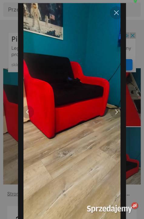 Sofa rozkł! 90 cm x 195x53 cm: czerwono-czarna. Odb.Osobisty