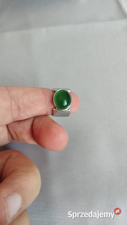 Pierścień srebro S925 z zielonym agatem pomorskie Gdańsk