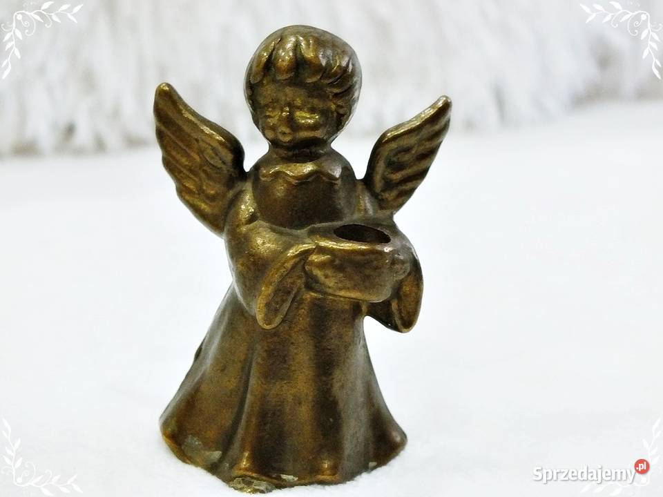 Aniołek stara figurka z mosiądzu 6 Mosiądz Żary