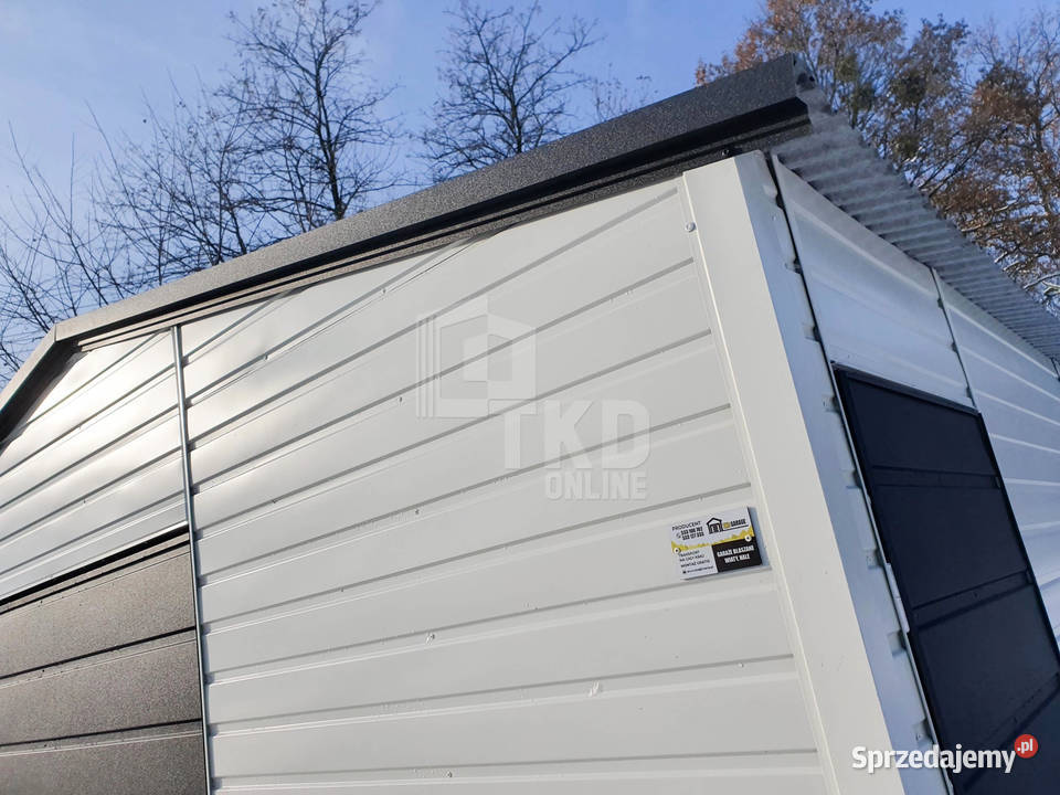 Garaż Blaszany 5x6 Brama drzwi Biały Antracyt blacha