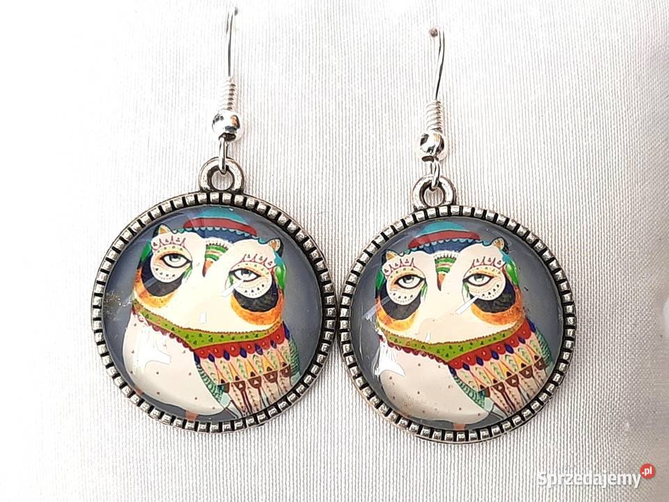 Kolczyki grafika pod szkłem morska sowa Łódź sprzedam