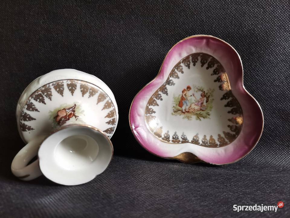 Stary świecznik kaganek i popielniczka porcelana Katowice