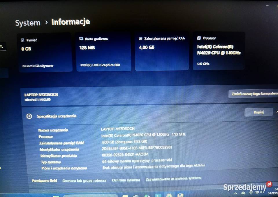 Laptop lenovo ideapad 14igl05 IBM/Lenovo Wojnicz sprzedam