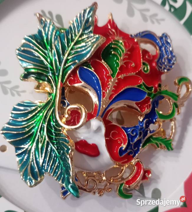 Piękna duża broszka maska wenecka Broszki Białystok