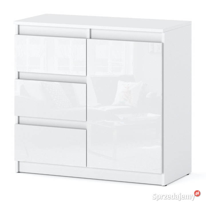 Komoda Biała Połysk Agnes Z 3 Szufladami 80cm