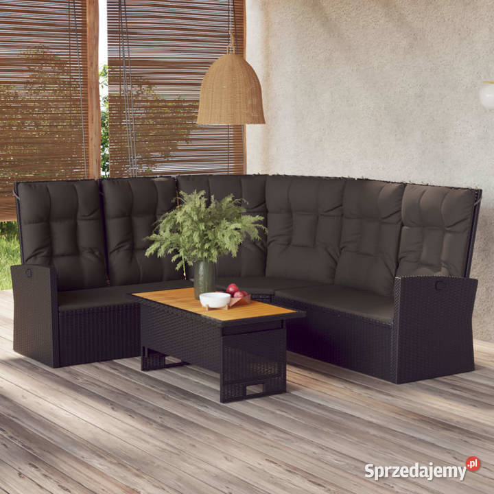 Rozkładana sofa narożna z poduszkami czarna czarny