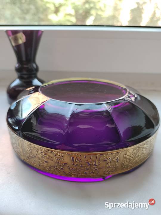 Piękny ametystowy zestaw szklany w stylu art Choszczno