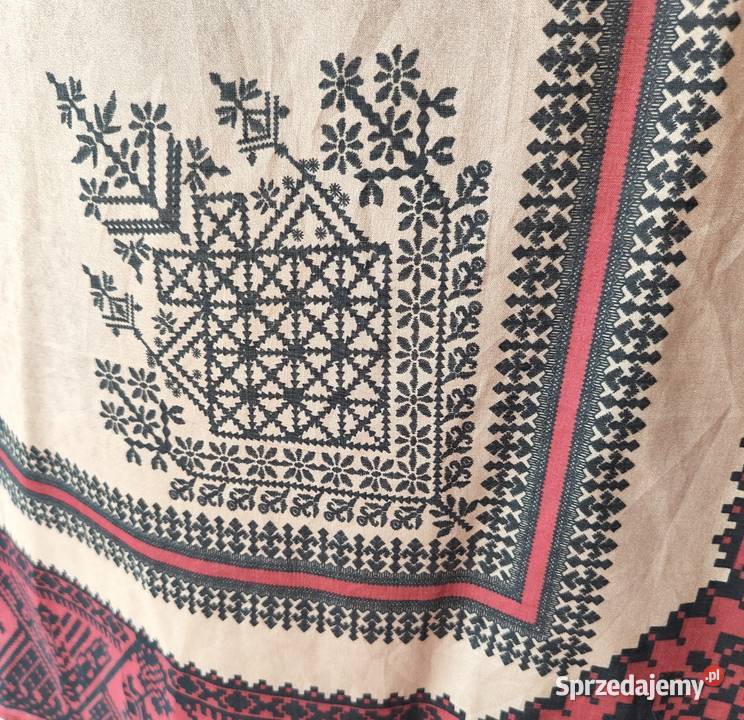 Duża chusta szal dupatta beż wzór geo bawełna Pozostałe Szczecin