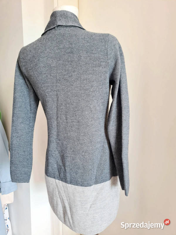 Szary kardigan 50 wełna projekt Paul Costelloe Rozpinane