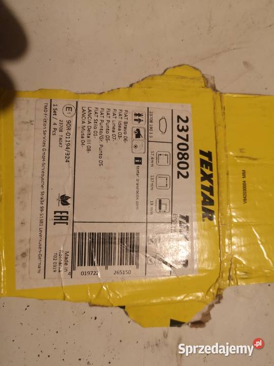 Tarcze hamulcowe i klocki fiat 284x22 na 4 śruby osobowe Jędrzejów