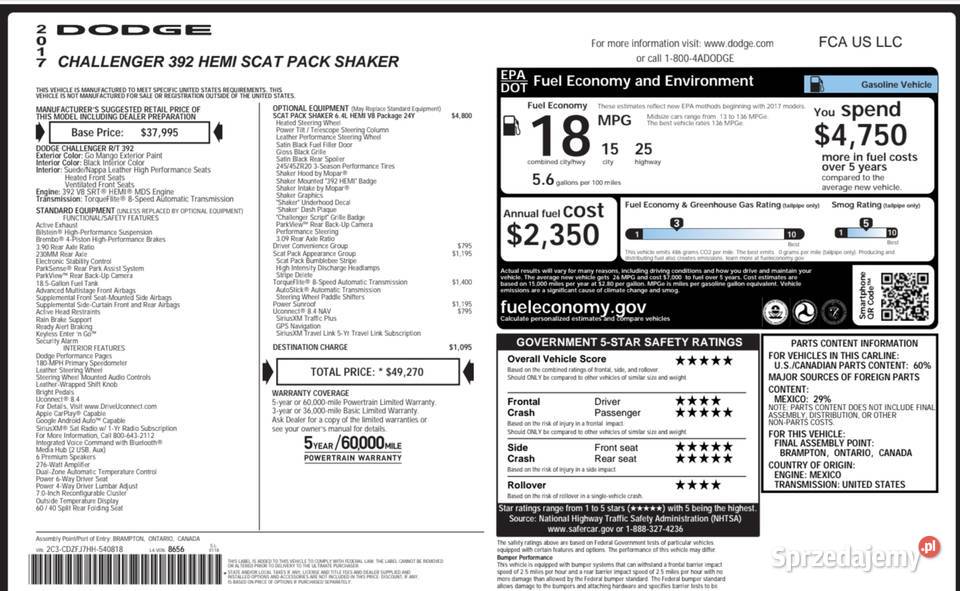 Dodge Challenger 64 Scatpack 2016 Bydgoszcz