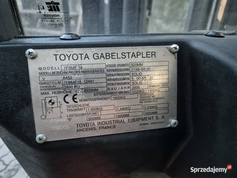 Wózek widłowy Toyota 7FBMF 16 2005r wózek Wózki widłowe Lwówek