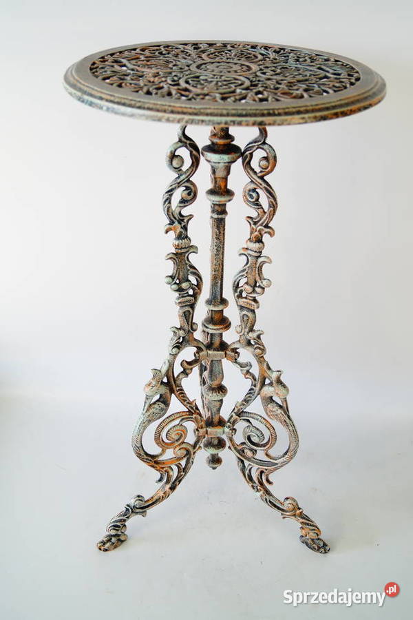 Rustykalny żeliwny kwietnik stolik retro Gizałki