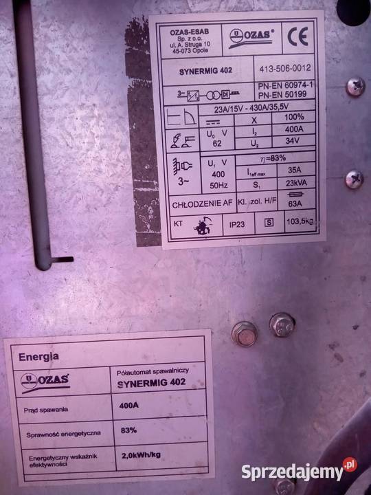 Spawarka OZAS ESAB SynerMig 402 Szemud sprzedam