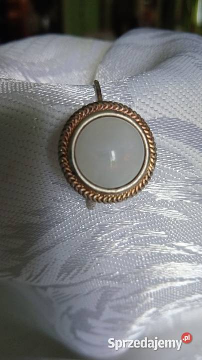 ZŁOCONE KOLCZYKI Z MLECZNYM KAMIENIEM pozłacane Piła