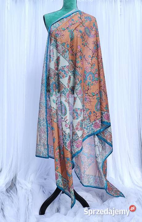 Duża kolorowa chusta pomarańczowa floral kwiaty Szczecin