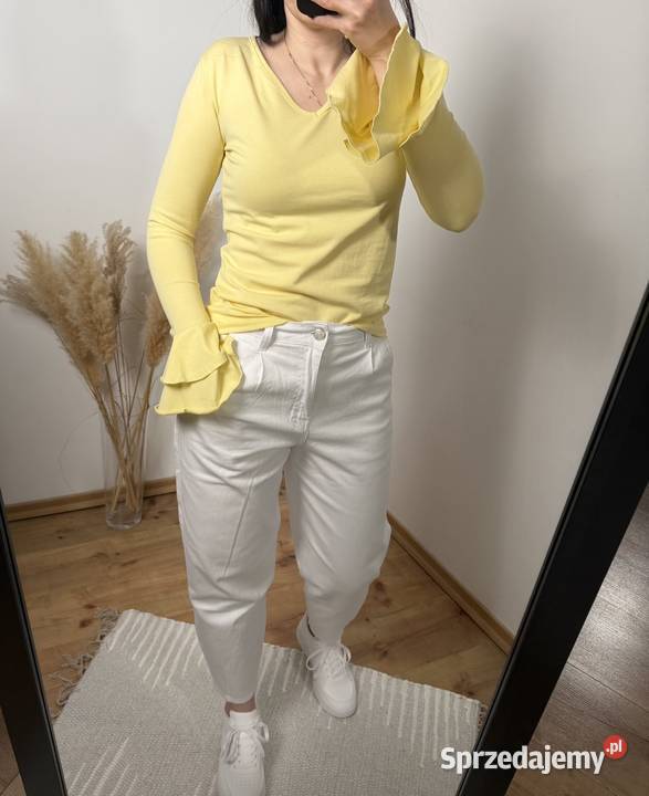 Cytrynowa żółta bluzka z długim rękawem i