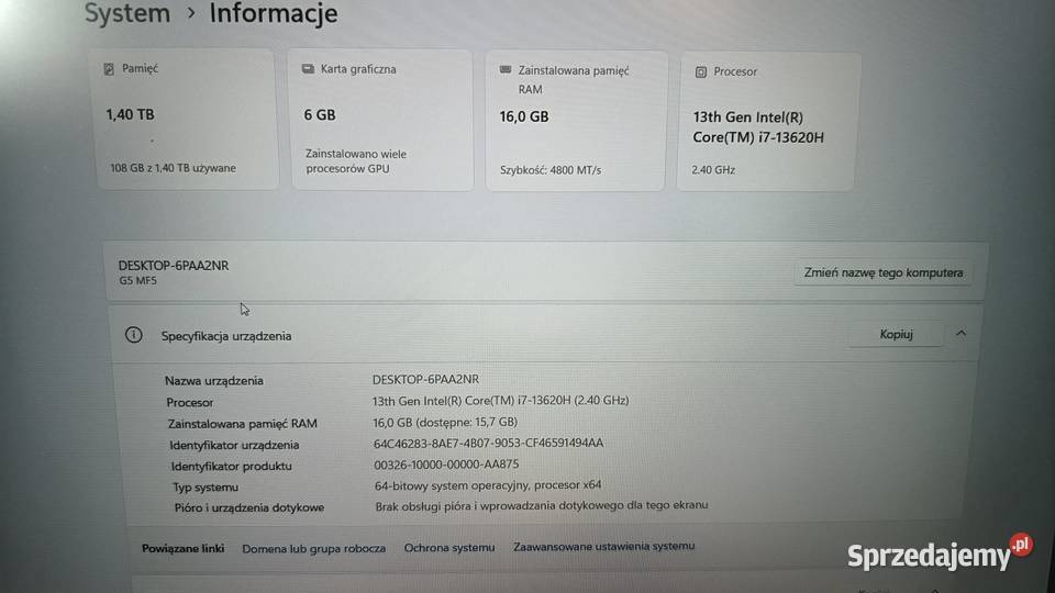 Laptop gamingowy Gigabyte G5 MF 2024 sprzedam
