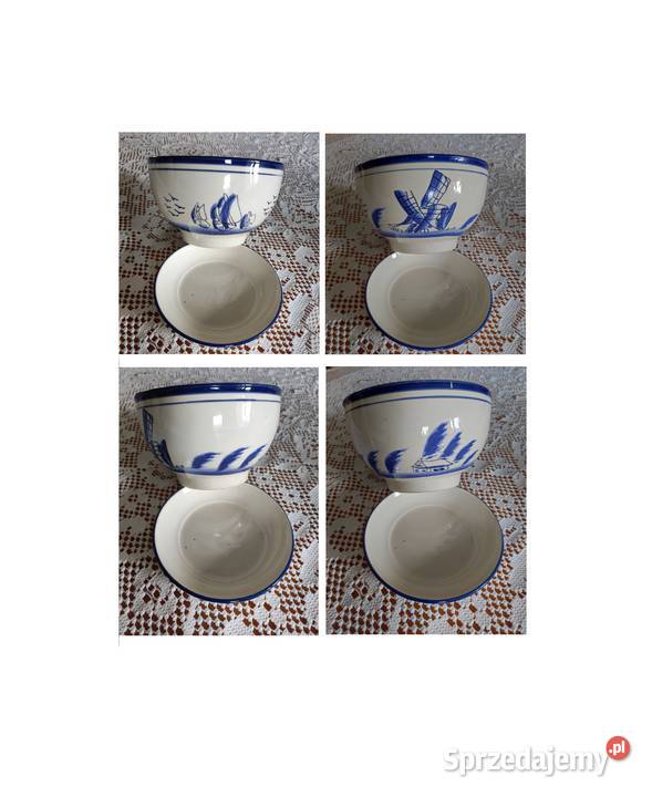 ceramiczna doniczka z podstawką Delft ptaki domy Kielce