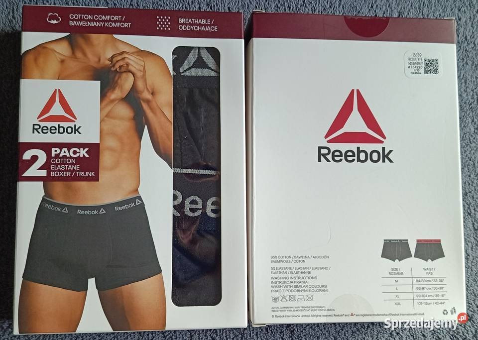 REEBOK bokserki męskie 2pak rozmiar XL 99104 95 szary/srebrny Bielizna Ełk sprzedam