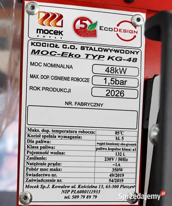 Kocioł na ekogroszek 48 KW 5 klasa Mocek z wielkopolskie