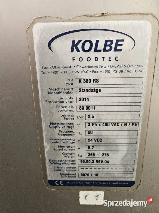 Piła taśmowa do mięsa i kości Kolbe K 380 RS Produkcja Krotoszyn sprzedam