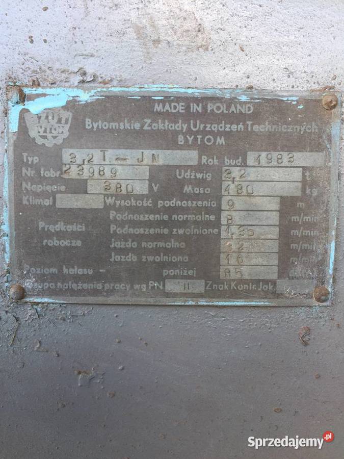 Wciągnik Żuraw Dźwignica Polski Duży 32t 380V Produkcja Żmigród sprzedam