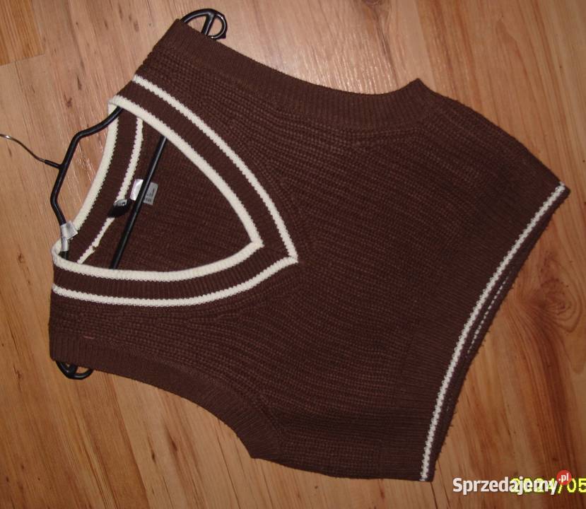 Wełniana Czekoladowo Kremowa kamizelka HM r S