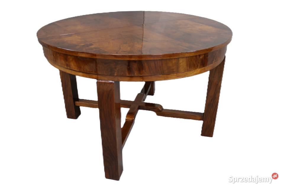 Okrągły stół Art Deco w orzechu renowacji Bydgoszcz