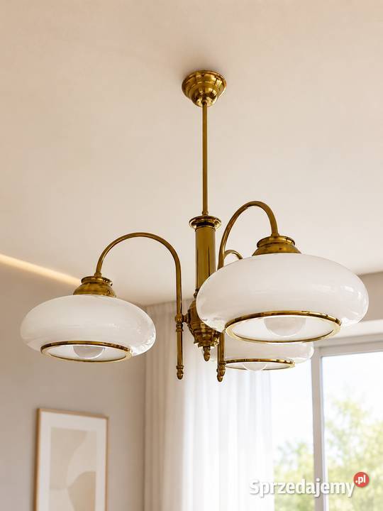 Elegancki żyrandol retro z białymi kloszami styl Lampy wiszące Łańcut sprzedam