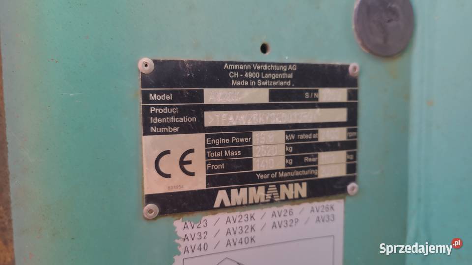 WALEC drogowy MAŁY AMMANN AV26K guma metal do Rok produkcji 2003