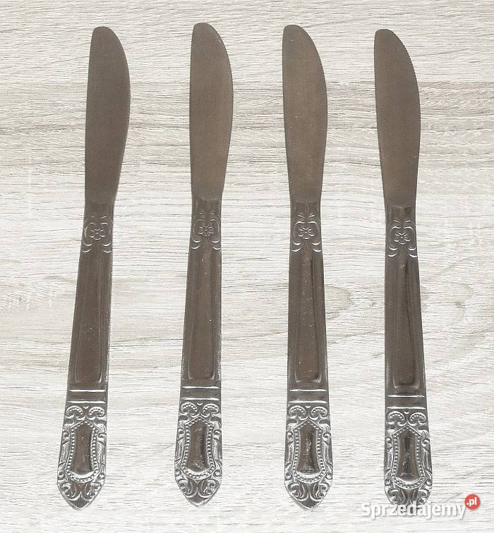 Zestaw 4 zdobionych noży obiadowych ze stali Antyki śląskie