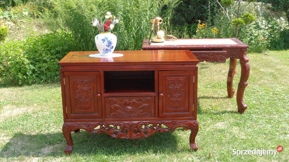 konsola biurko i szafka rzeźbione mahoń