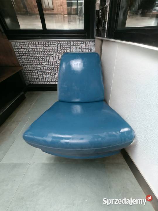 Fotel, pufa skórzany niebieski