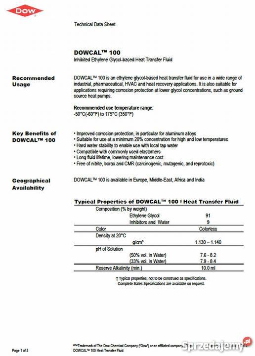 Dowcal 100 nośnik termiczny na bazie glikolu Pozostałe Otwock