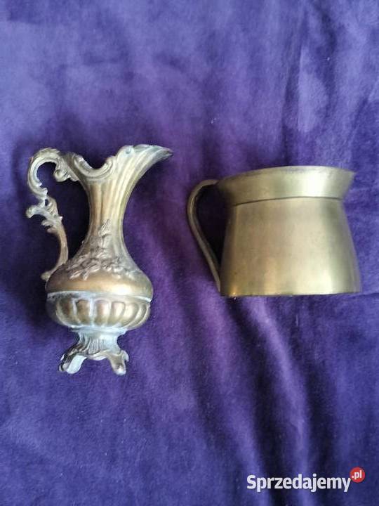 Dwa małe ozdobne dzbanki małe mosiądz metal Choszczno