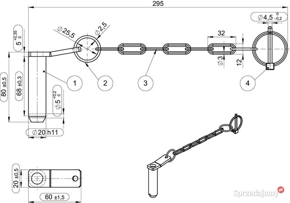 Sworzeń z łańcuchem 20x20 mm Scharmller Kamionna sprzedam