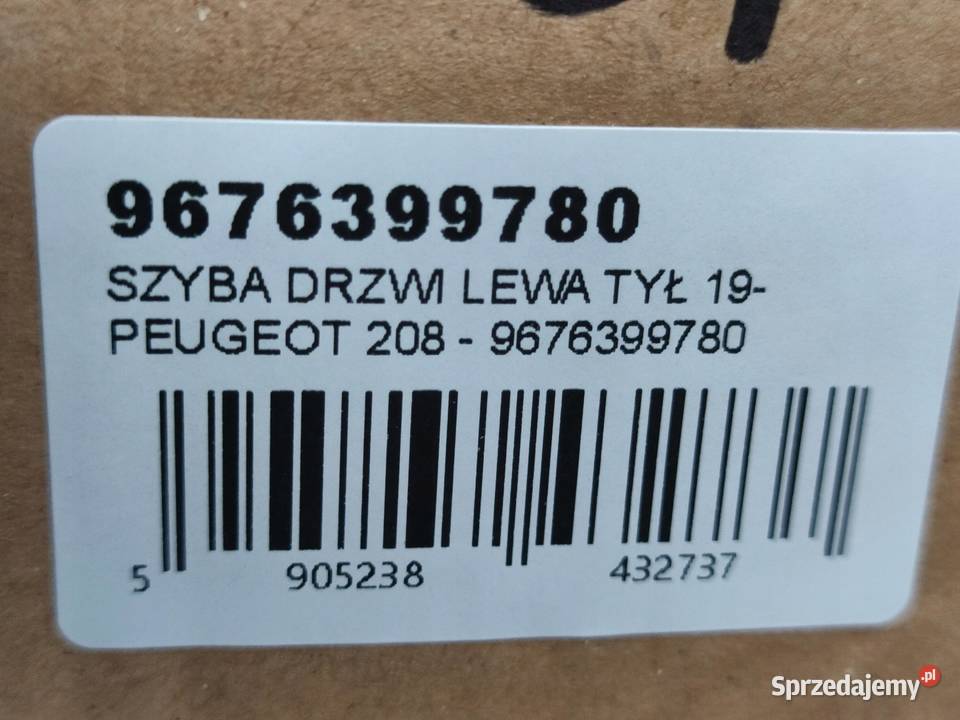 SZYBA DRZWI LEWY TYŁ PEUGEOT 208 20122019 Części samochodowe lubelskie sprzedam