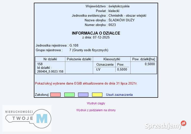 Sprzedaż działki Śladków Duży 43100m2 świętokrzyskie