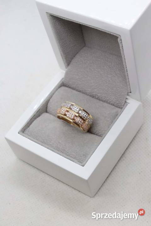 ZŁOTY PIERŚCIONEK TRZY KOLORY ZŁOTA ZDOBIONY Kołobrzeg