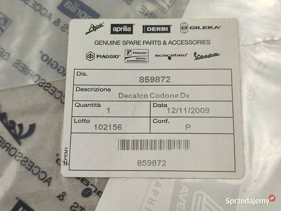 NAKLEJKA NA ZADUPEK PRAWA APRILIA SR 50 R